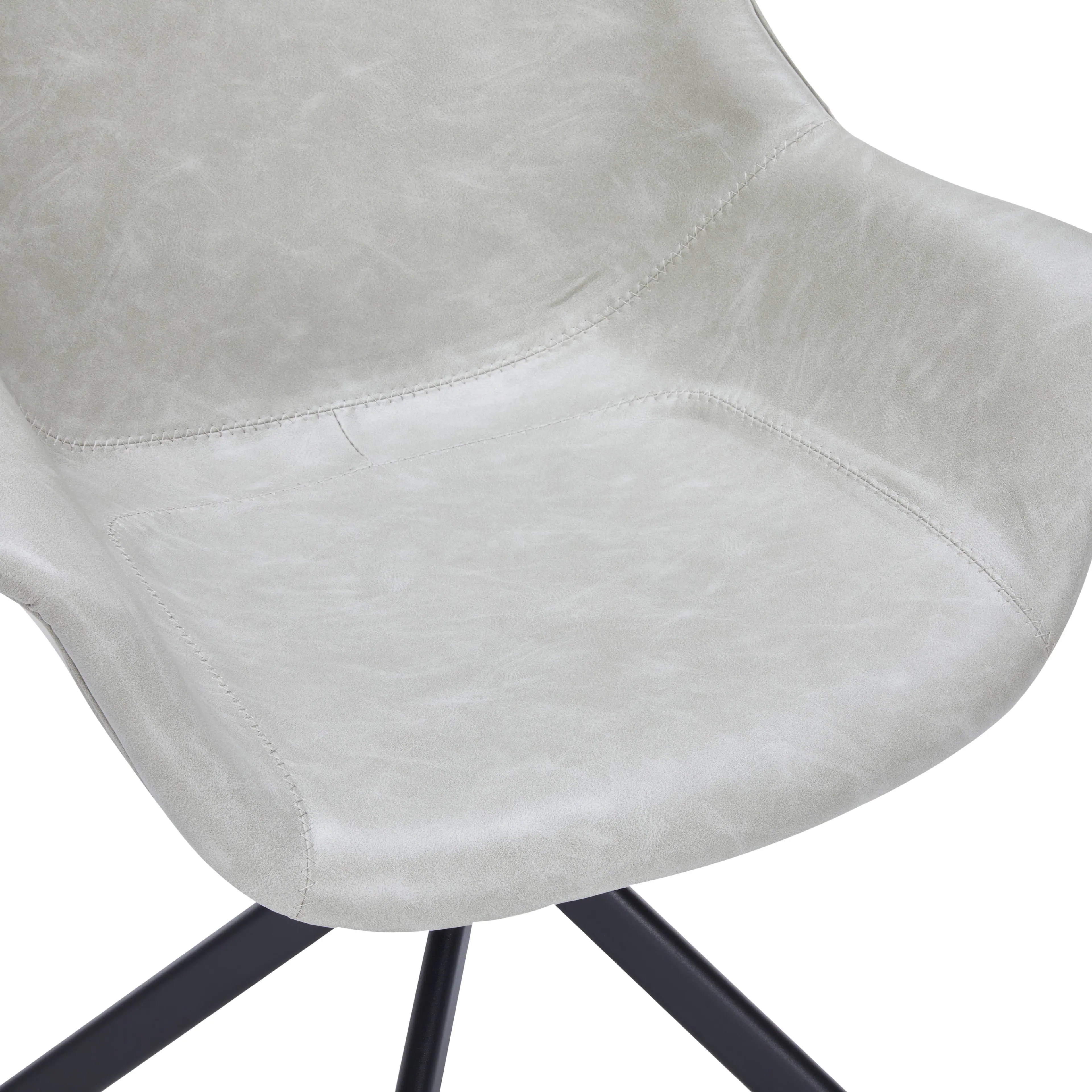 Alt View 6. LeisureMod - Markley 2-PCS Distressed Leather Swivel Accent Side Chair - Metal Base - Light Grey.