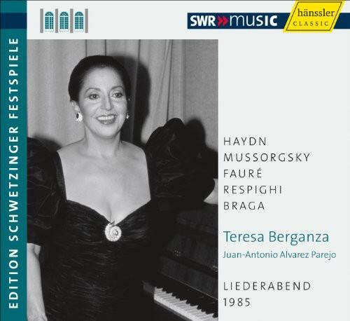 FESTSPIELE SCHWETZINGER EDITION  
hansler SWR MUSIC CLASSIC  

HAYDN  
MUSSORGSKY  
FAURE  
RESPIGHI  
BRAGA  

Teresa Berganza  
Juan-Antonio Alvarez Parejo  

LIEDERABEND  
1985