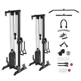 Mikolo - Cable Crossover Machine with 210LBS Weight Stack, Wall Mounted Pulley Tower with 33 Positions Dual Pulley System - Black