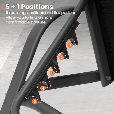 5 + 1 Positions  
5 reclining positions and flat position  
Allow you to find a more comfortable posture  
1 2 3 4 5