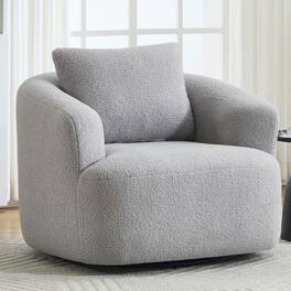 Kadyn - Round Swivel Chair, Soft Teddy Fleece and Supportive High-Resilience Sponge Cushioning, Light Grey - Gray