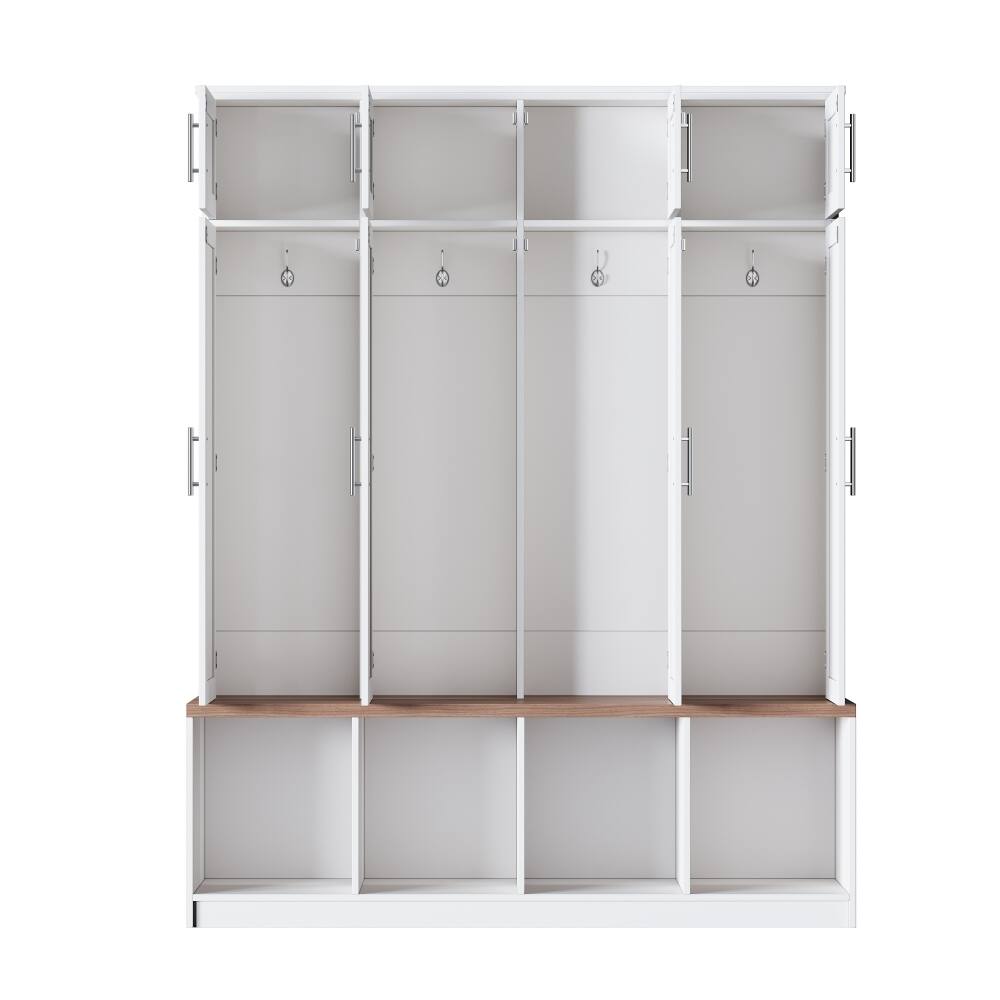 Alt View 6. Loheer - Loheer Farmhouse Hall Tree with Bench, White Entryway Shoe Cabinet, Tall Organizer - White.