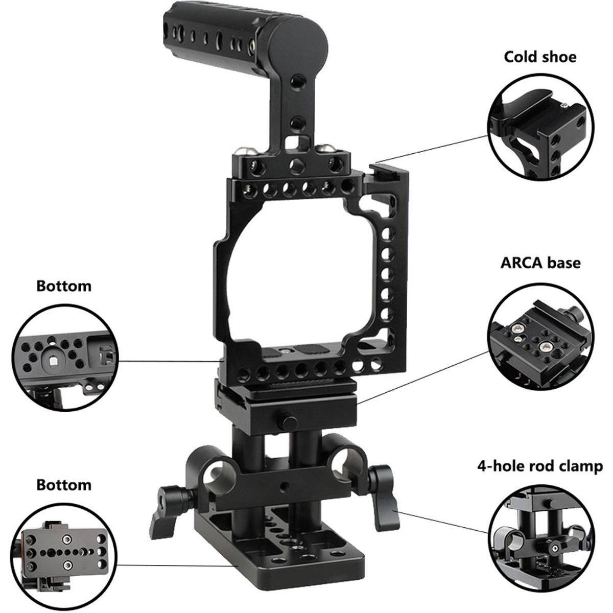 Cold shoe  
Bottom  
ARCA base  
Bottom  
4-hole rod clamp