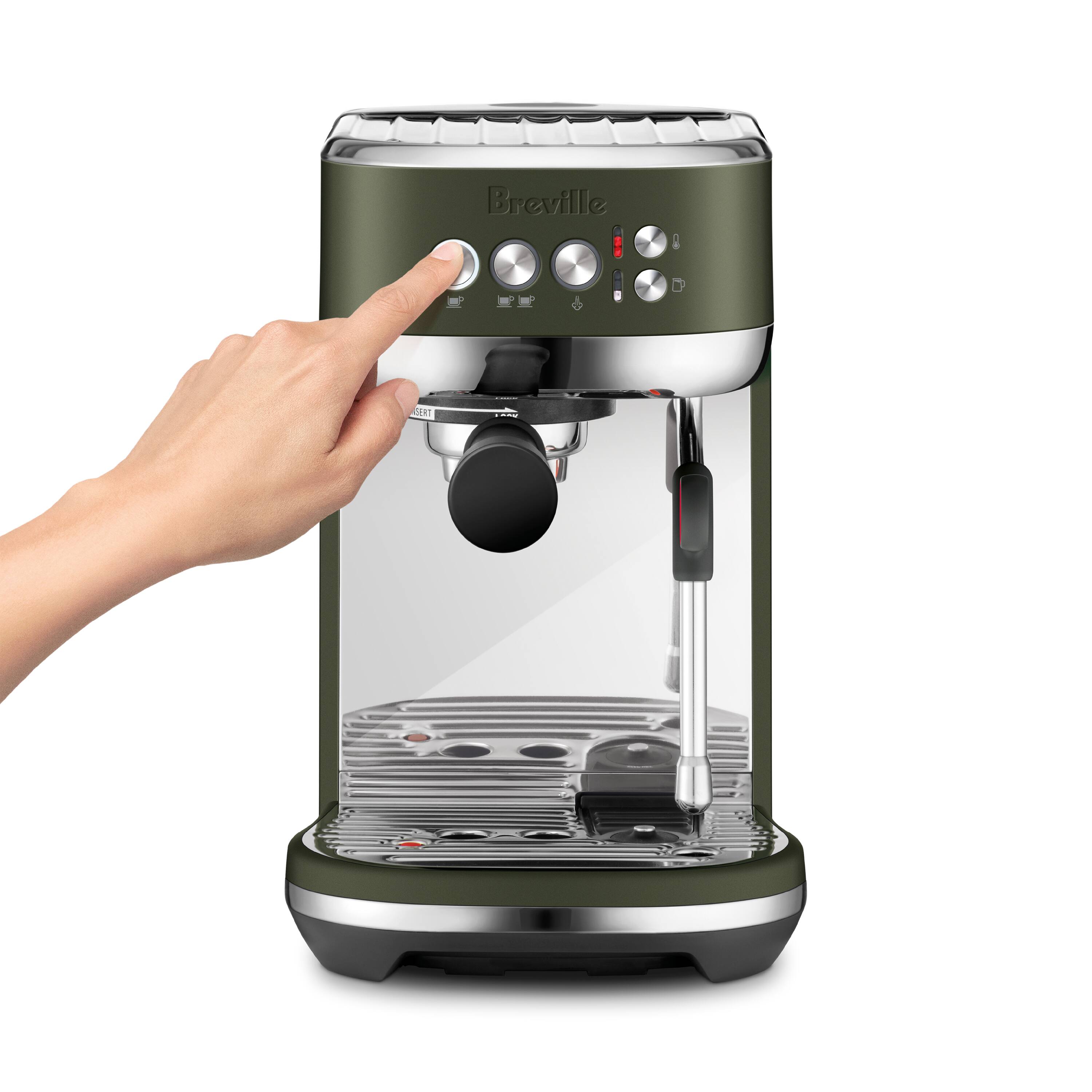 Left. Breville - the Bambino Plus Espresso Machine with 15 bars of pressure and Milk Frother - Olive Tapenade.