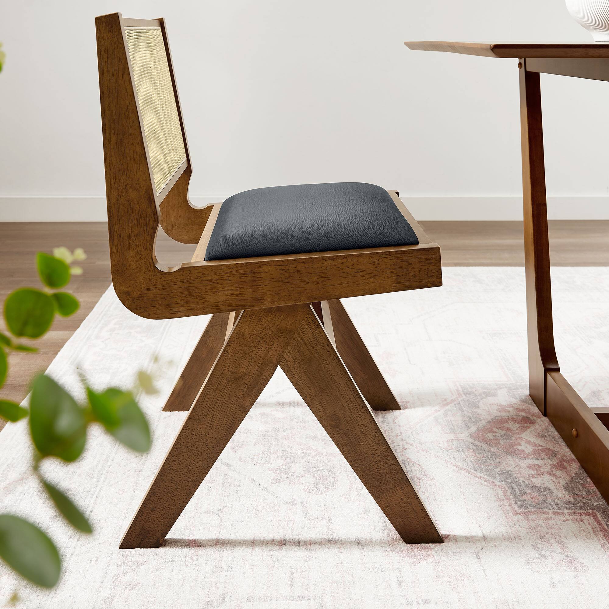 Alt View 6. Modway - Thera Vegan Leather and Cane Dining Side Chairs Set of 2 by Modway - Black.