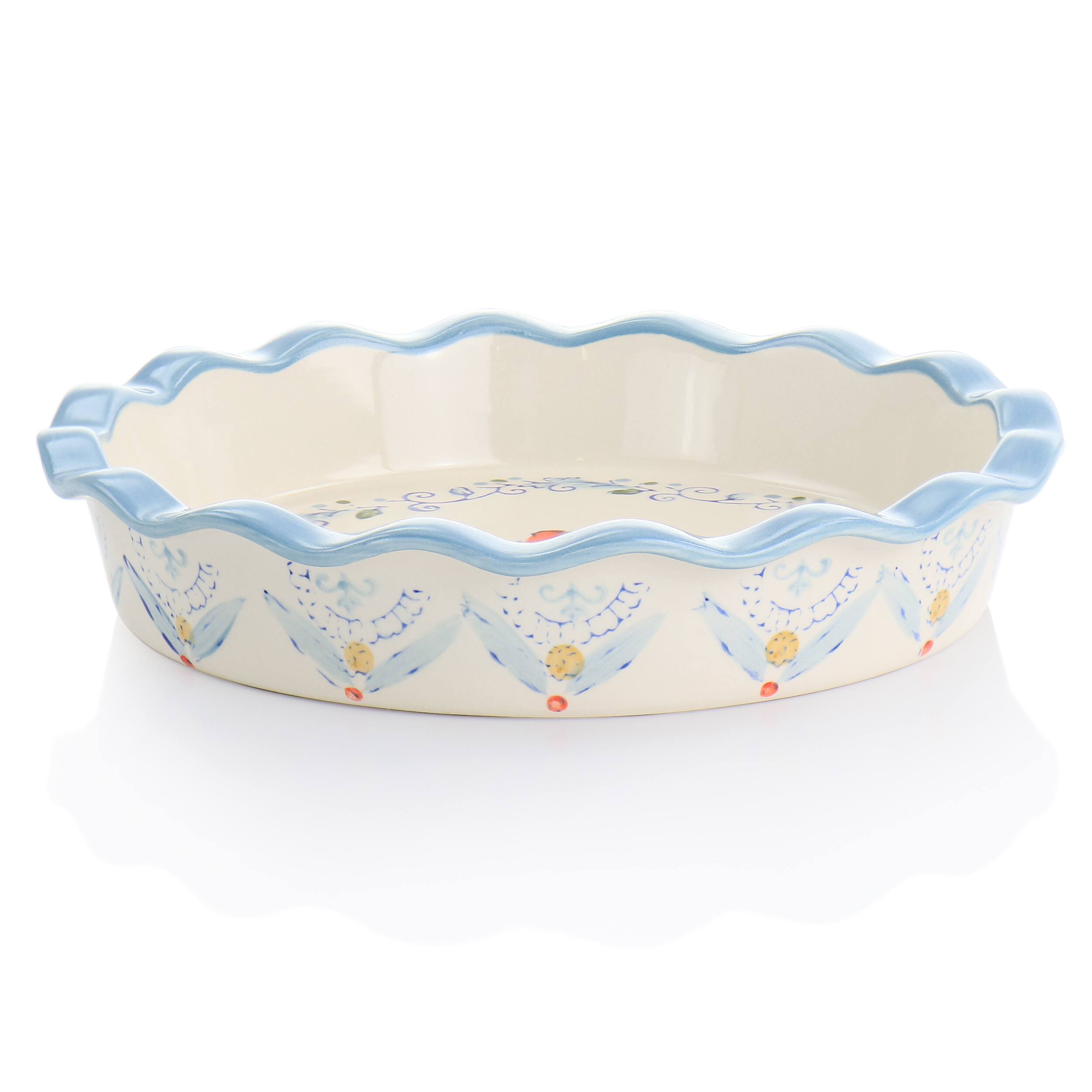 Alt View 3. Gibson - Gibson Elite Anaya 2 Piece Stoneware Bakeware Set with Hand Painted Designs - White and Blue.
