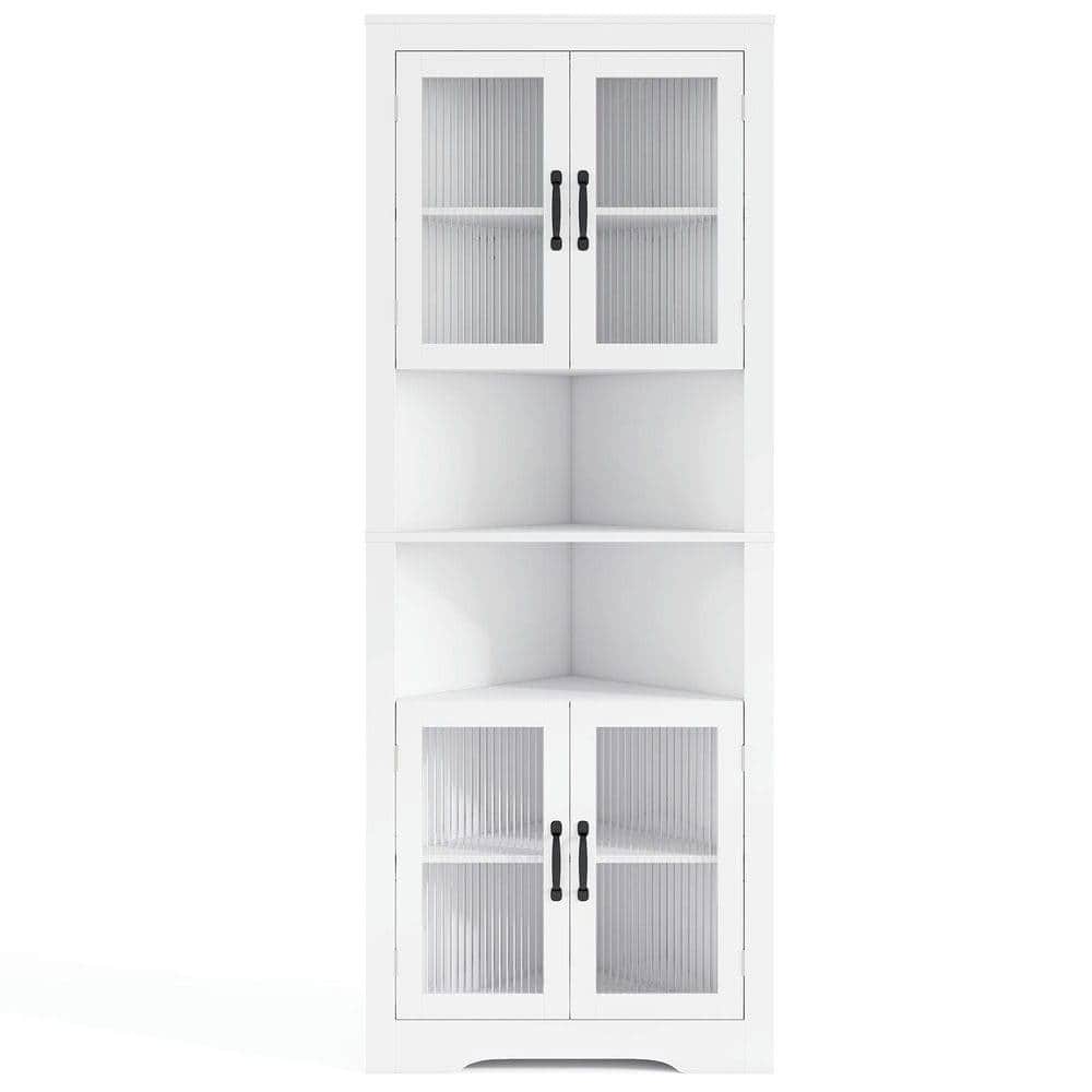 Kadyn - 67" Corner Buffet Cabinet with Tempered Glass Front Doors - White