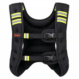 Sunny Health & Fitness - Weighted Vest with Adjustable Front Buckles, Reflective Materials & Detachable Storage Pouch - Black