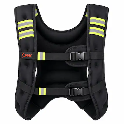 Front. Sunny Health & Fitness - Weighted Vest with Adjustable Front Buckles, Reflective Materials & Detachable Storage Pouch - Black.