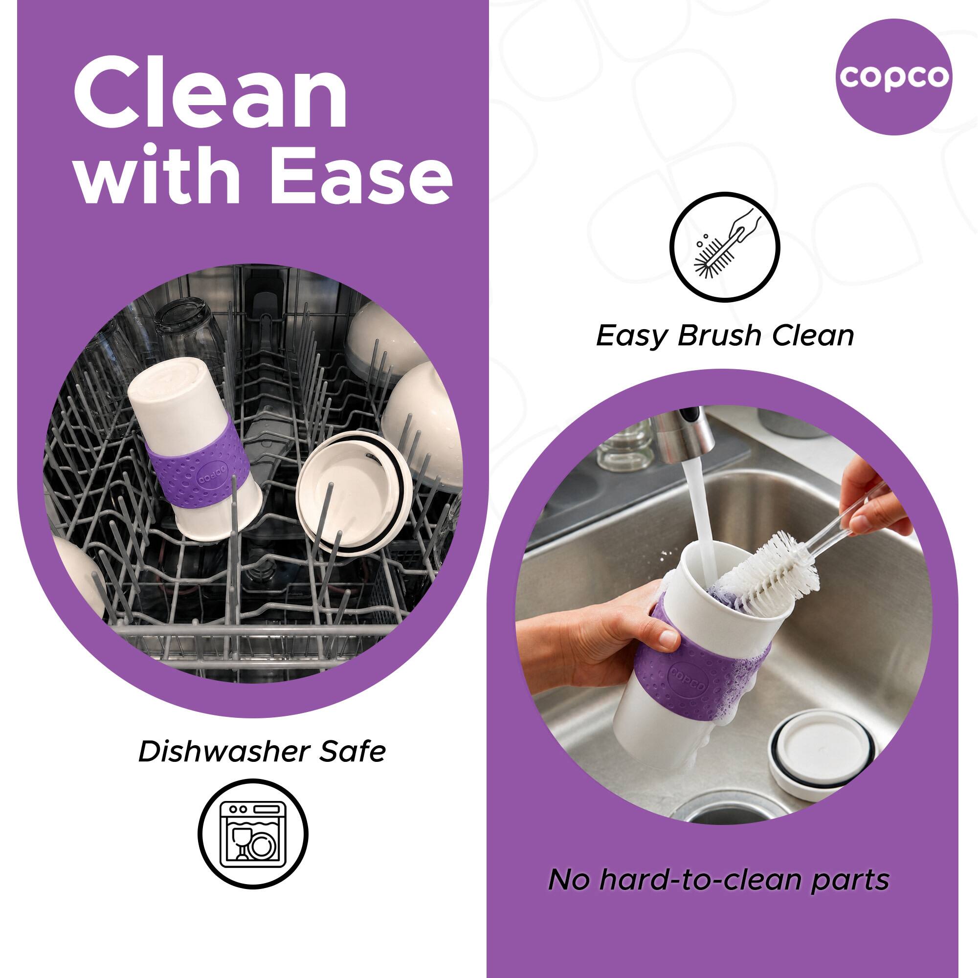 Clean with Ease  
copco Easy Brush Clean  
00-00 COOCO  
Dishwasher Safe  
No hard-to-clean parts