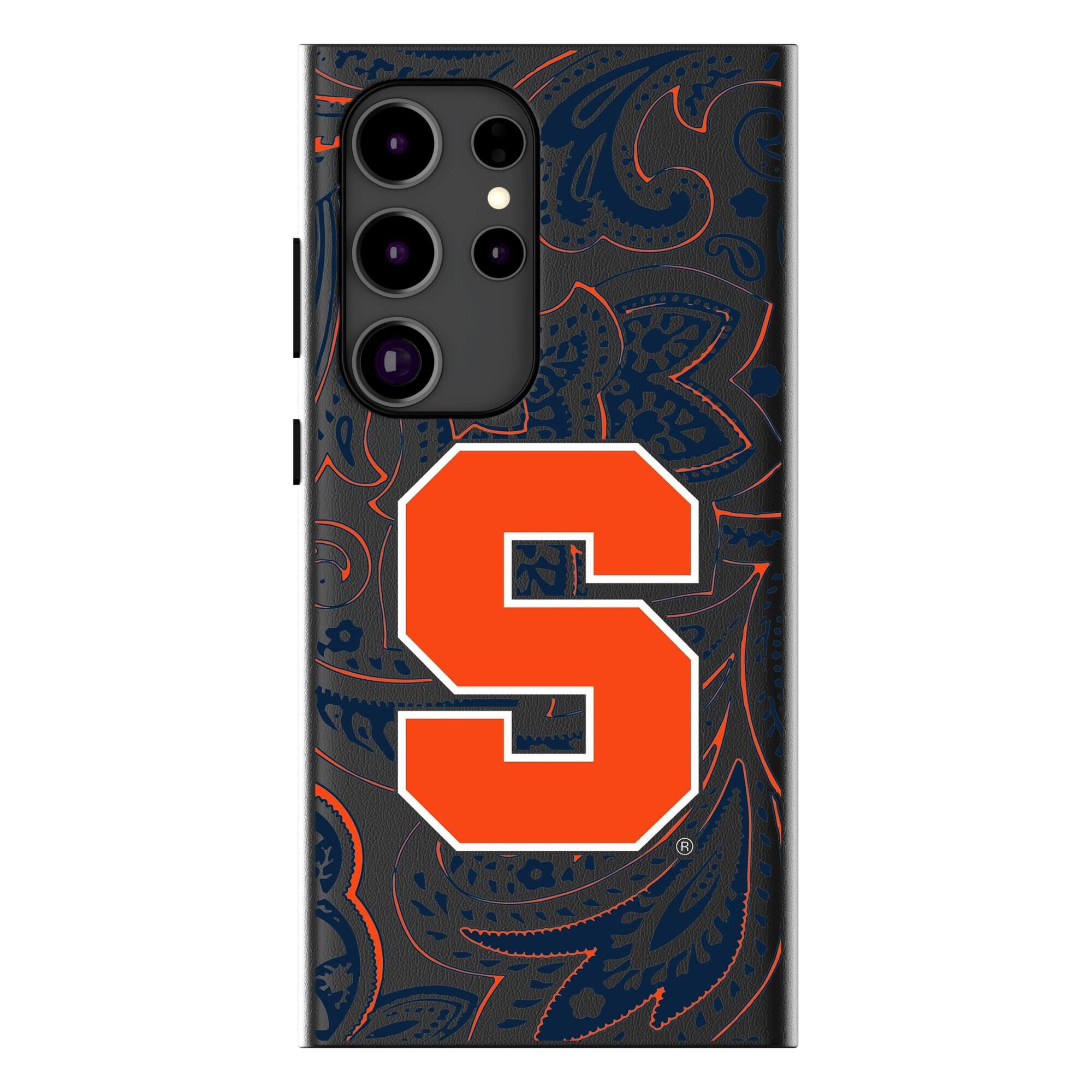 Front. Keyscaper - Syracuse Orange Paisley Galaxy Magnetic Bump Case - S25 - Black.