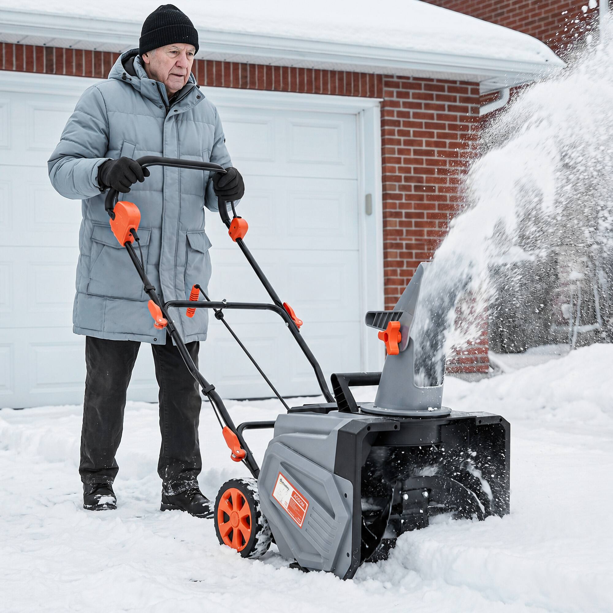 Alt View 1. Outsunny - 18" Cordless Snow Blower with PU Auger, 1400W Brushless Motor, 12" Depth - Gray.