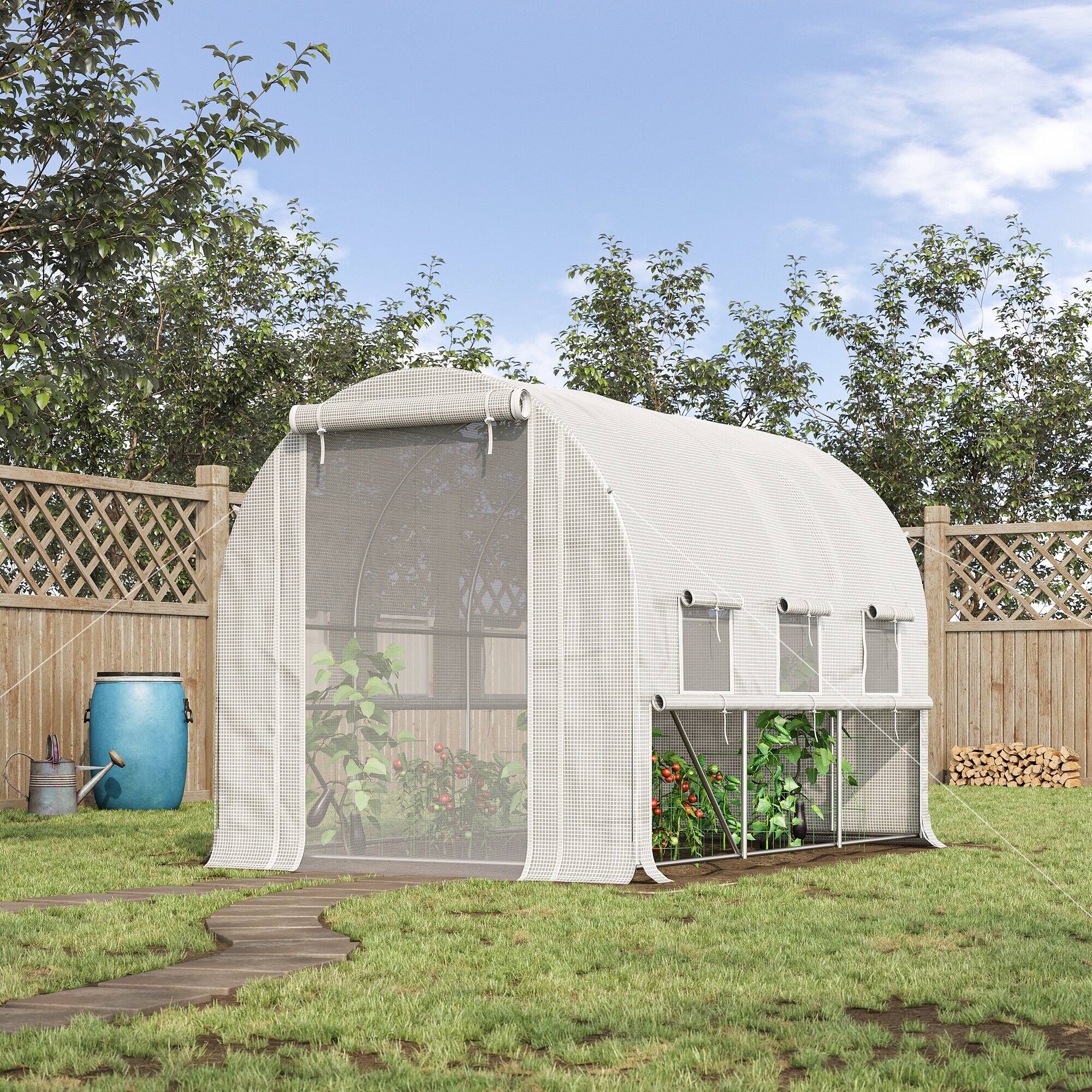 Alt View 1. Outsunny - 9.7' x 6.5' x 6.5' Walk-in Tunnel Greenhouse, Outdoor Green House with Anti-Tear PE Cover - White.