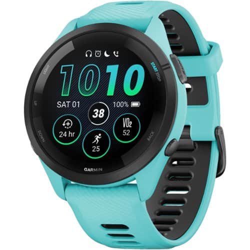 Garmin - Forerunner 265 GPS Smartwatch 46 mm Fiber-reinforced polymer - Black/Aqua - (2023)