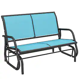 Outsunny - 2-Person Outdoor Glider Bench, Patio Double Swing Rocking Chair Loveseat w/Powder Coated Steel Frame - Blue