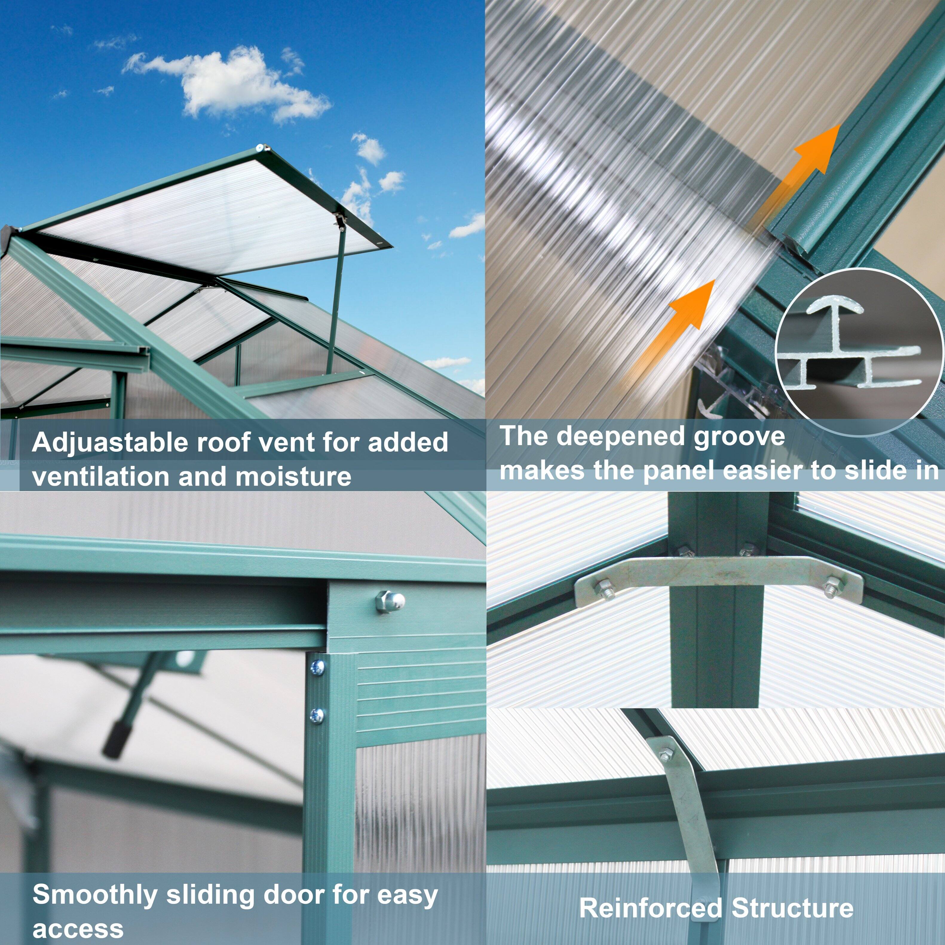 Adjustable roof vent for added ventilation and moisture  
The deepened groove makes the panel easier to slide in  
Smoothly sliding door for easy access  
Reinforced Structure