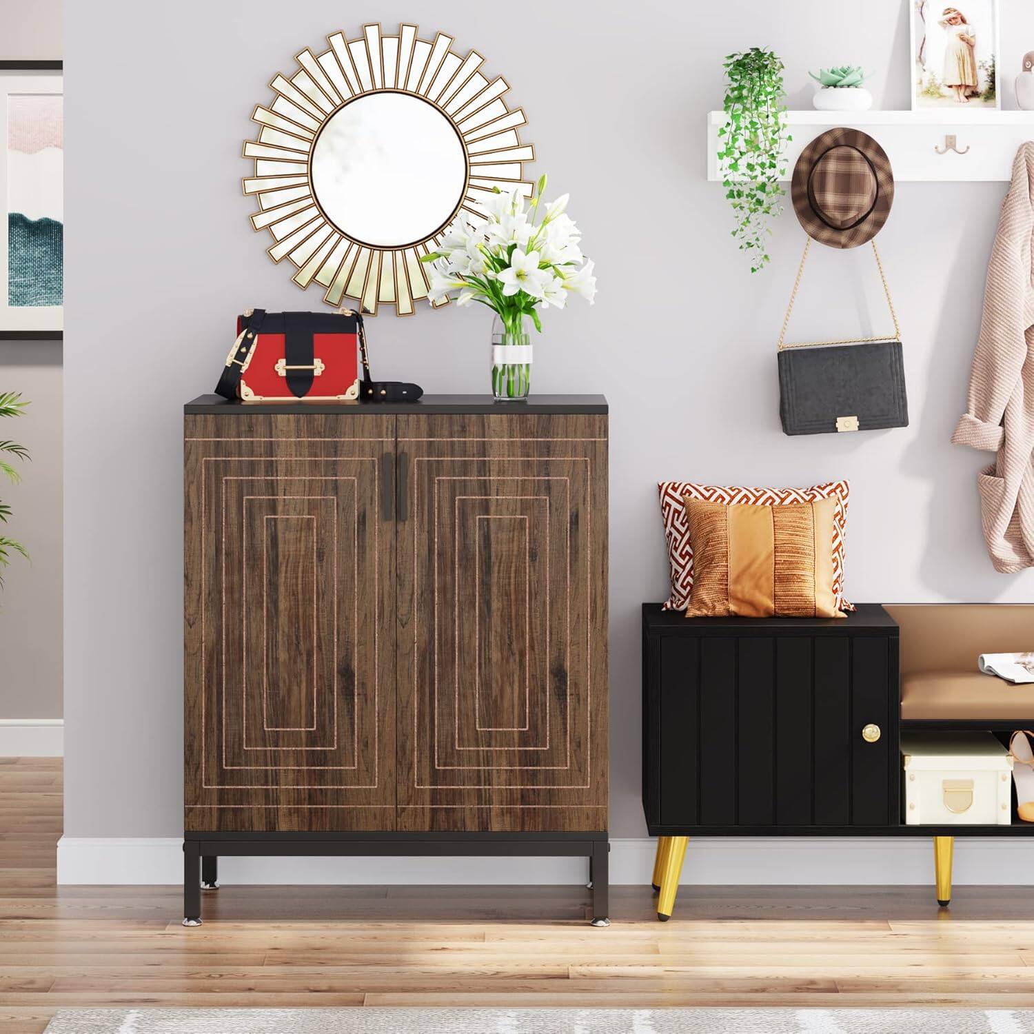 Alt View 2. Tribesigns - Office Storage Cabinet, For Everyday Organization in Workspaces and Office Reception Areas - Brown.