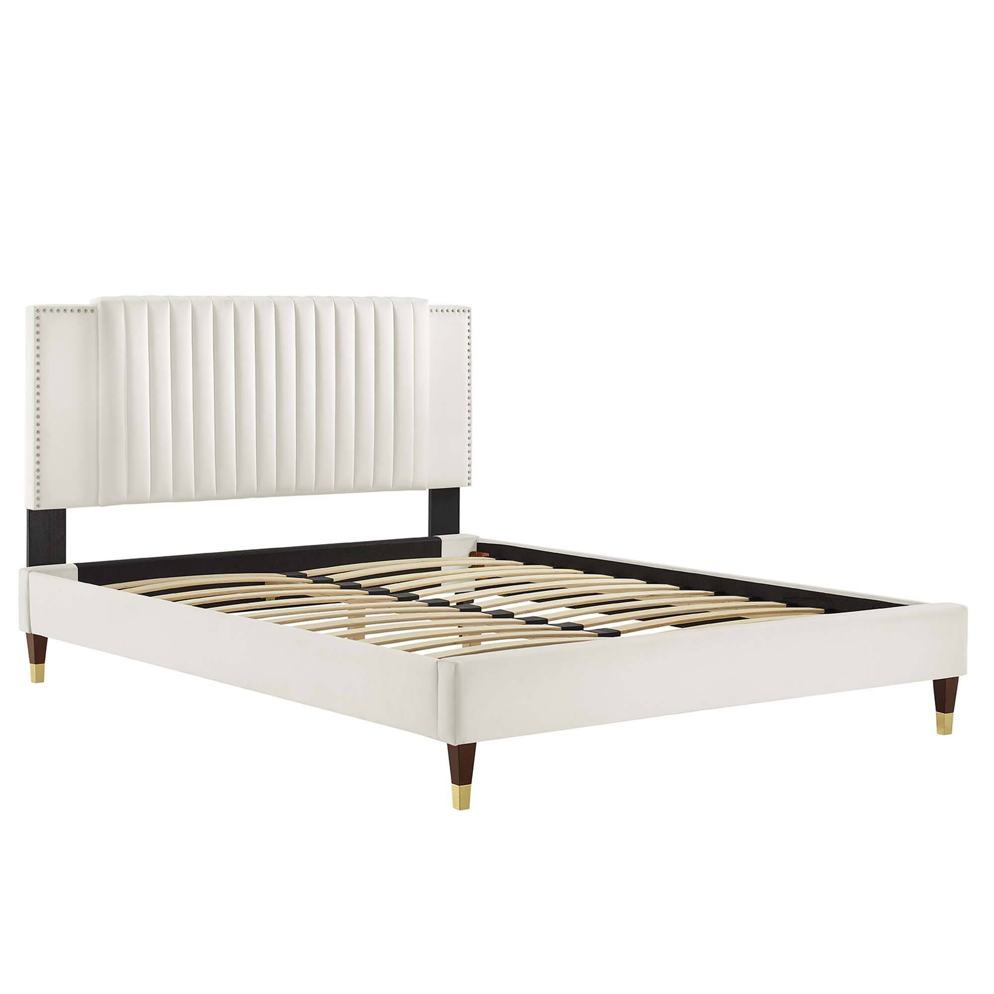 Alt View 2. Modway - Maven Queen Size Fabric Upholstered Platform Bed - Oatmeal.