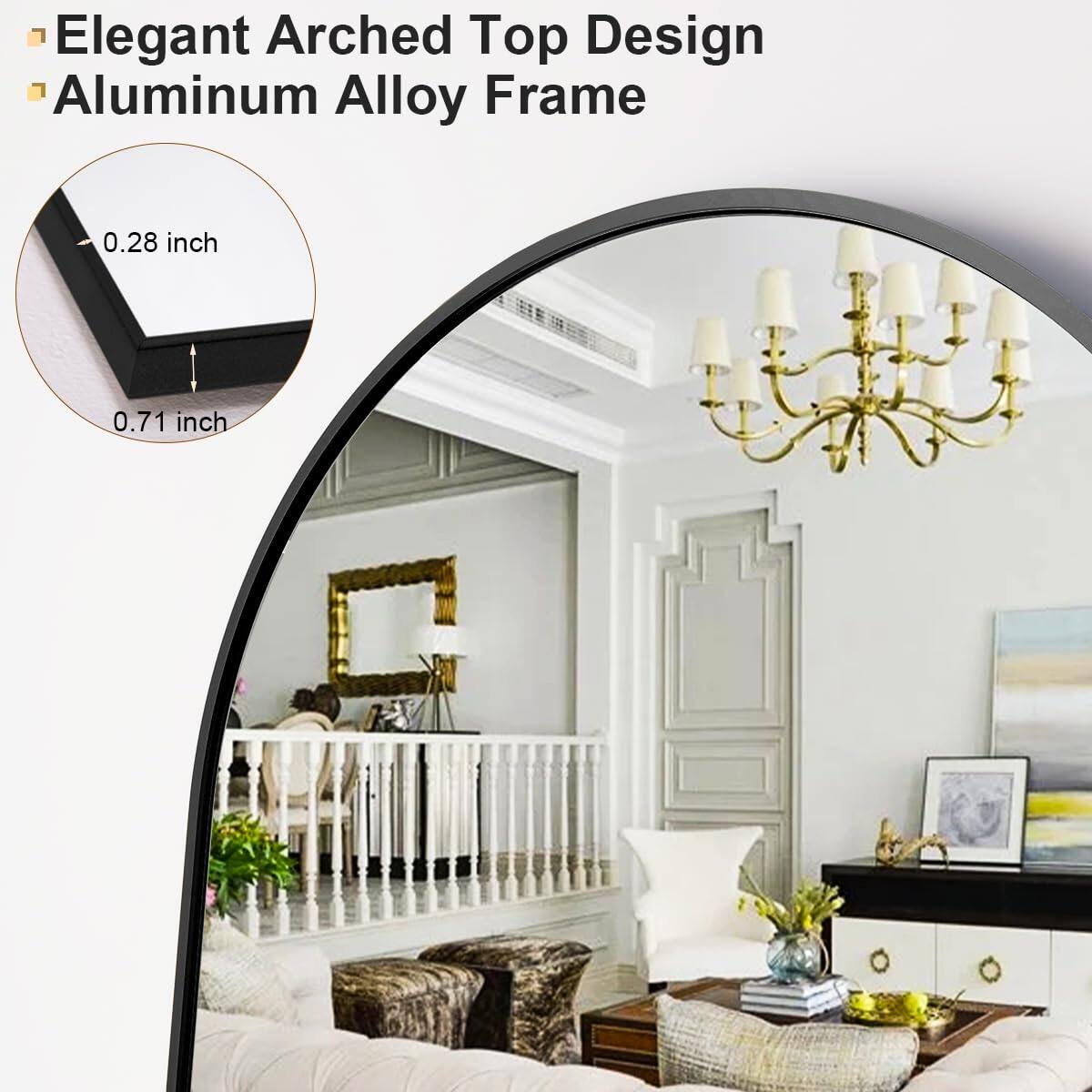 Elegant Arched Top Design Aluminum Alloy Frame  
0.28 inch  
0.71 inch