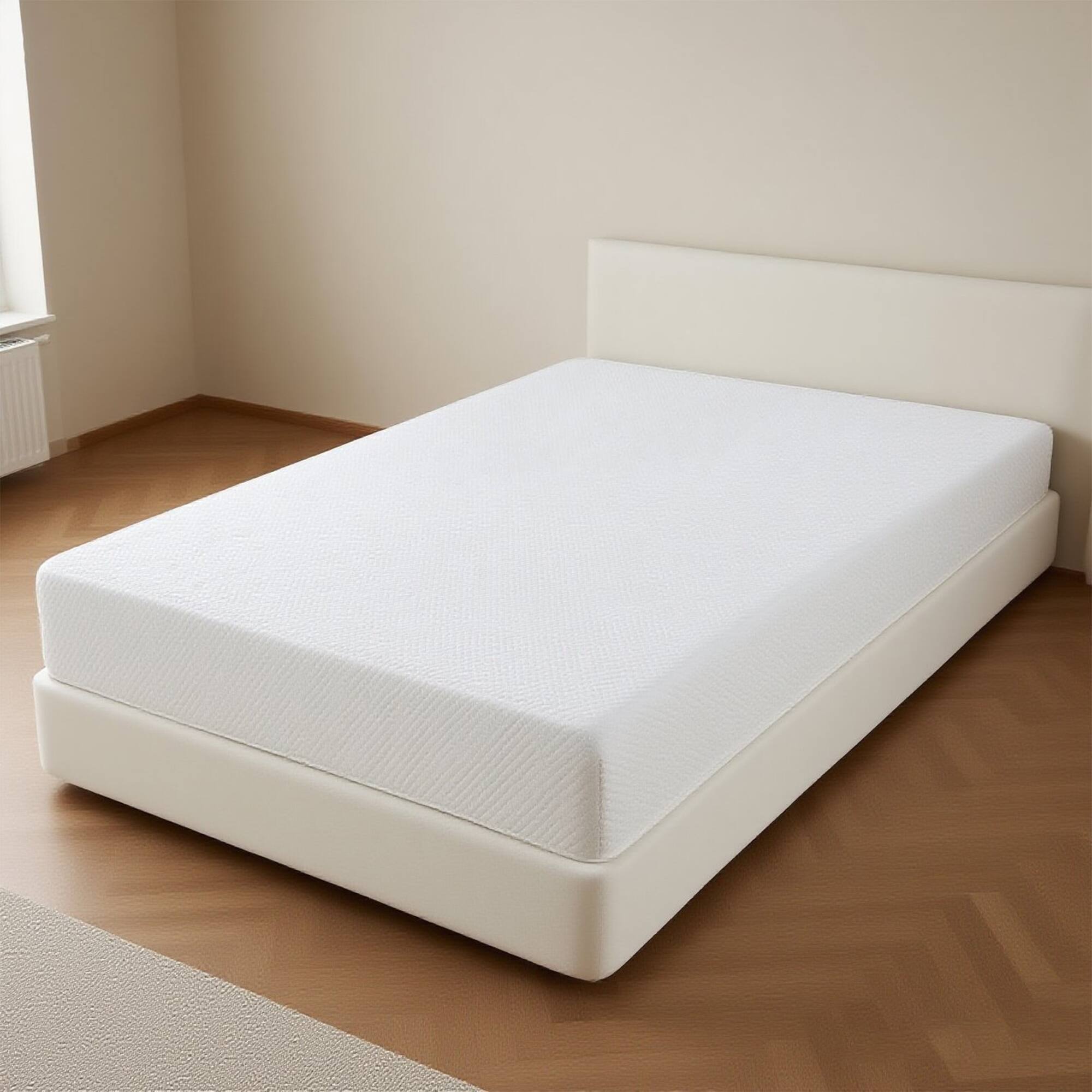 Angle. Vaczon - 8" E King Memory Foam Mattress, Cooling Gel Layer and Breathable Fabric Cover, Certi-Safe Roll-in-a-Box - White.