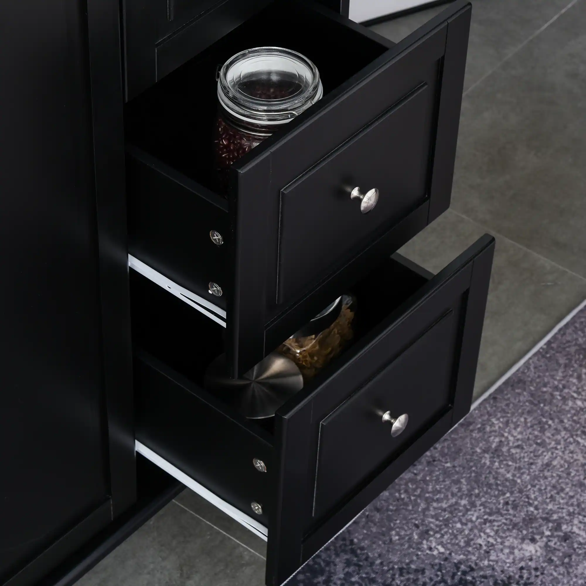 Alt View 8. Homcom - Trolley Cart on Wheels, Mobile Kitchen Island with Drop Leaf, Towel/Spice Rack, 3 Drawers - Black.