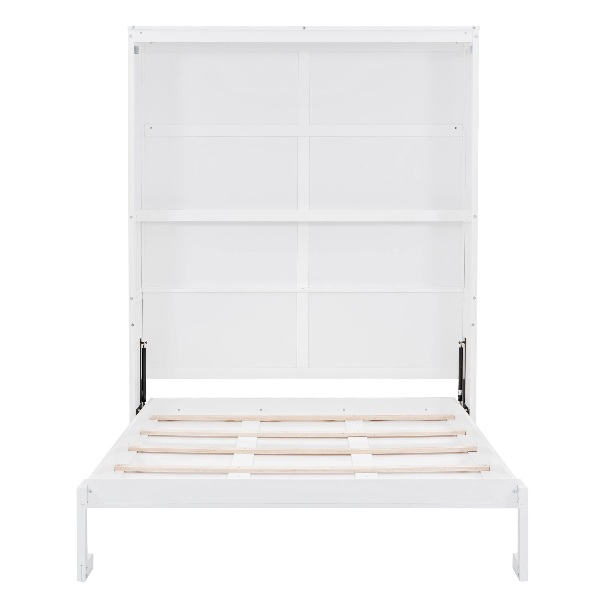 Alt View 5. Tiramisubest - Queen Size White Solid Wood + MDF Murphy Wall Bed with Shelves, Space-Saving & Comfortable - White.