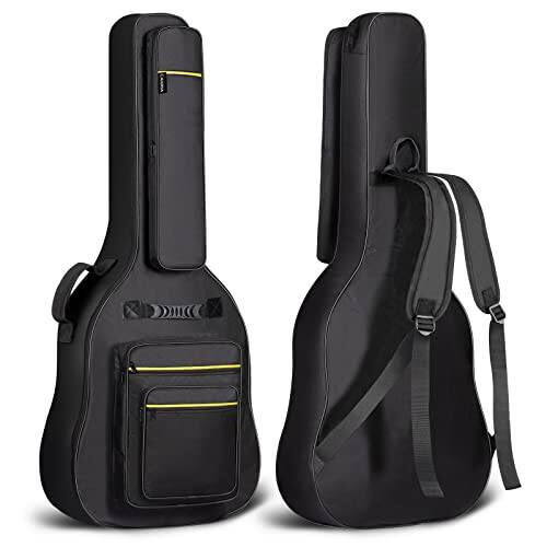 Front. CAHAYA - CAHAYA 44 Inch Guitar Bag for Jumbo and Dreadnought Yellow Line Guitar Case 0.47in Thick Padding Water Resistent CY0284.