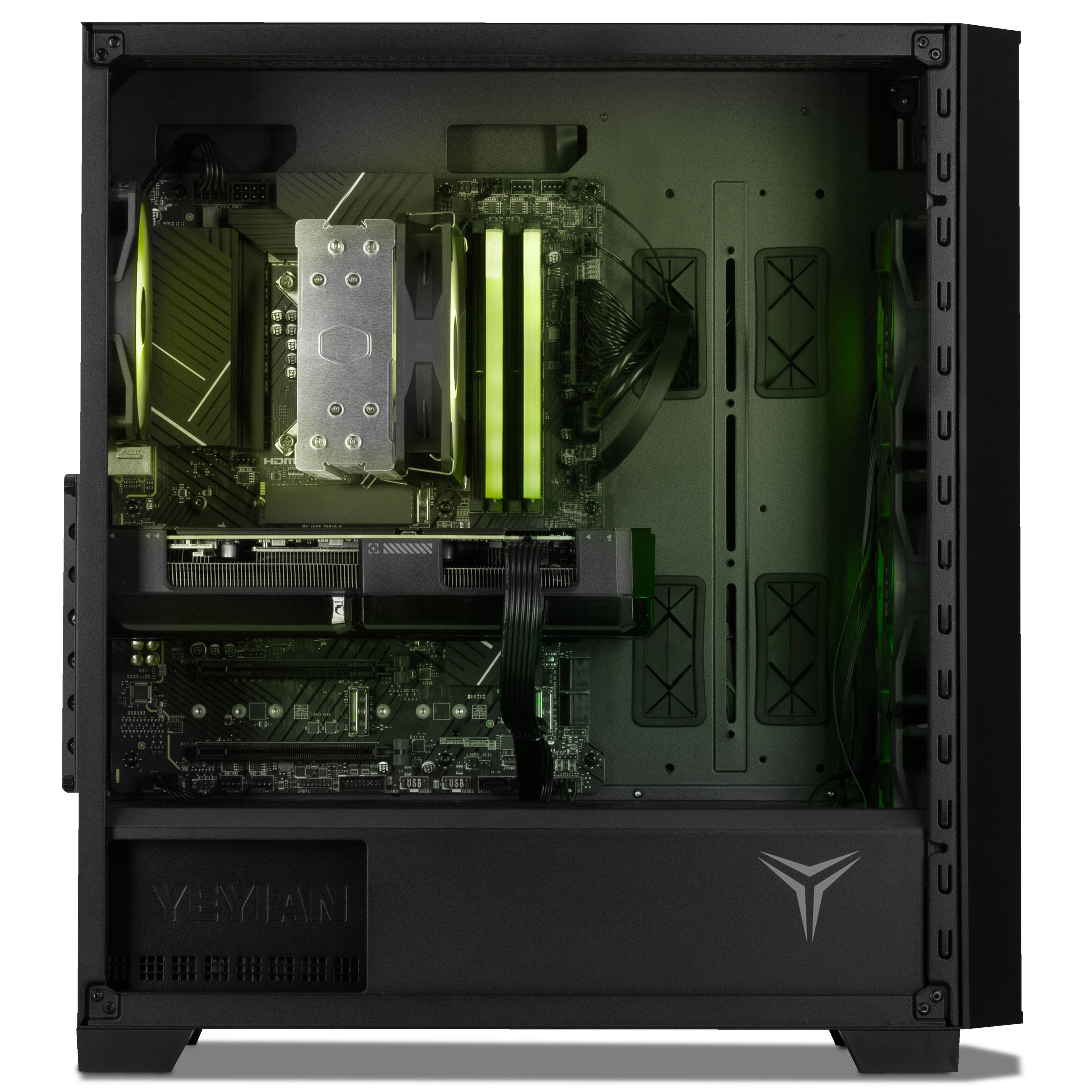 Left. YEYIAN - YEYIAN Gaming  Desktop AMD Ryzen 7 9800X3D DDR5 32GB DDR5 NVIDIA RTX 5070 Ti - 2TB SSD Windows 11 Home Black - Black.