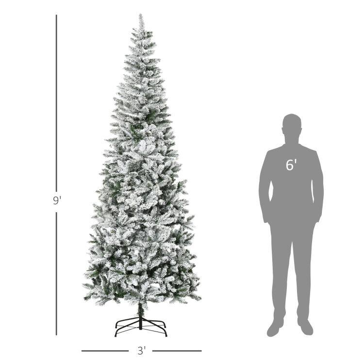 Alt View 3. PULUZ - 9ft Unlit Snow-Flocked Slim Pine Artificial Christmas Tree with Realistic Branches and 1084 Tips - Green.