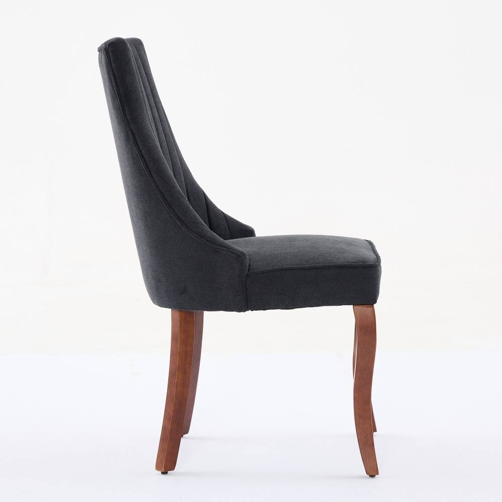 Alt View 1. Loheer - Loheer Black Upholstered Dining Chairs Set of 2 High Back Fabric Kitchen Chairs with Solid Wood Legs - Black.