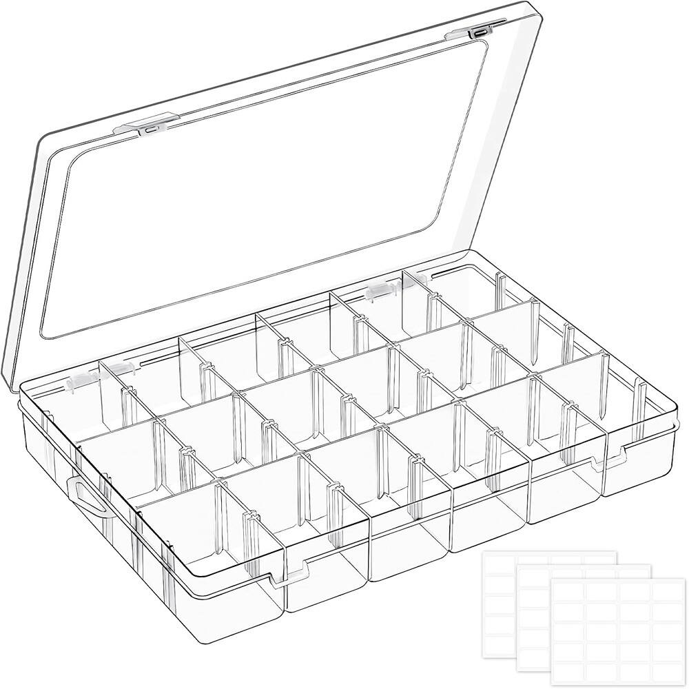 Front. RTMB - Large Clear Organizer Box, 18 Grids with Adjustable Dividers.