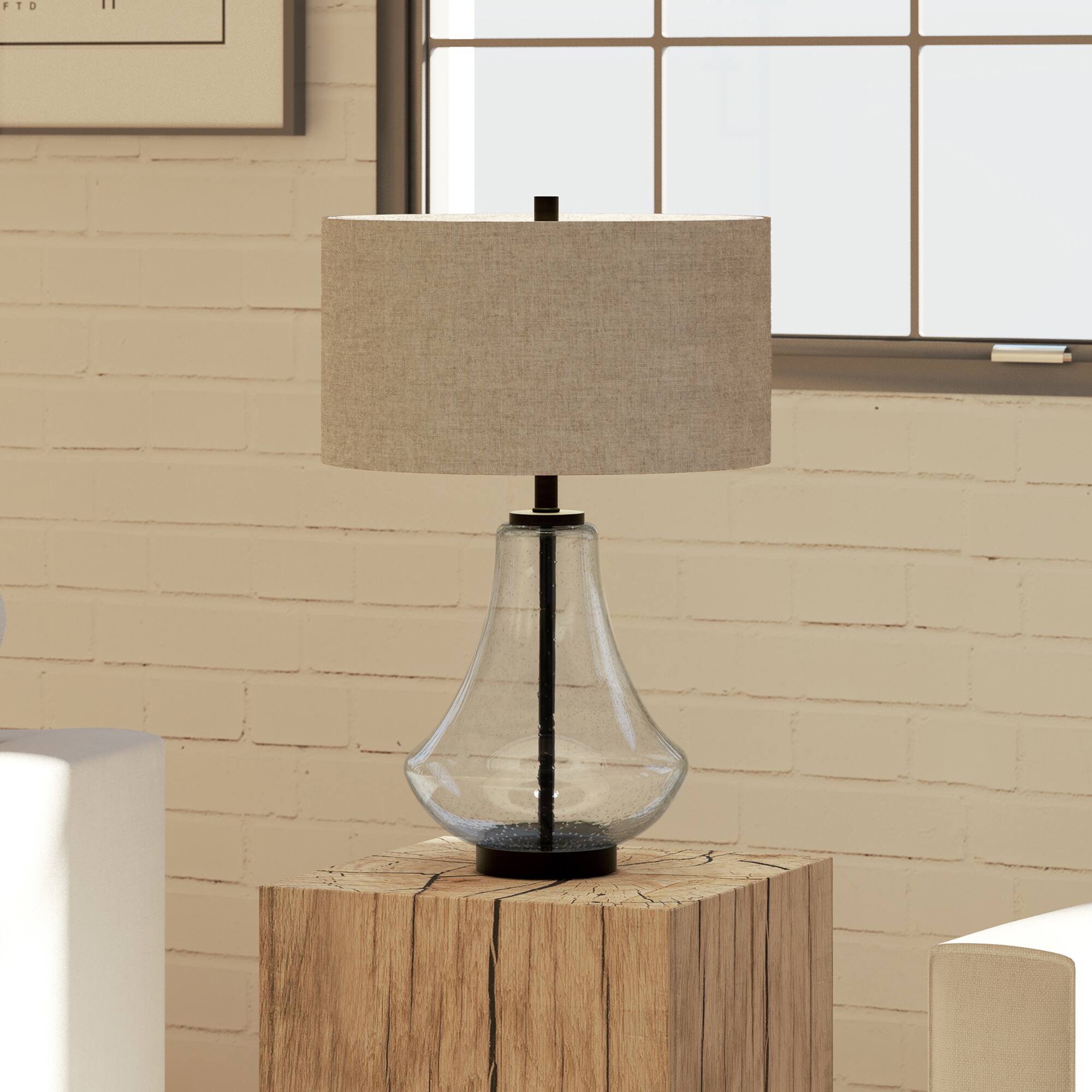 Alt View 12. Camden&Wells - Lagos Table Lamp - Seeded Glass/Blackened Bronze.
