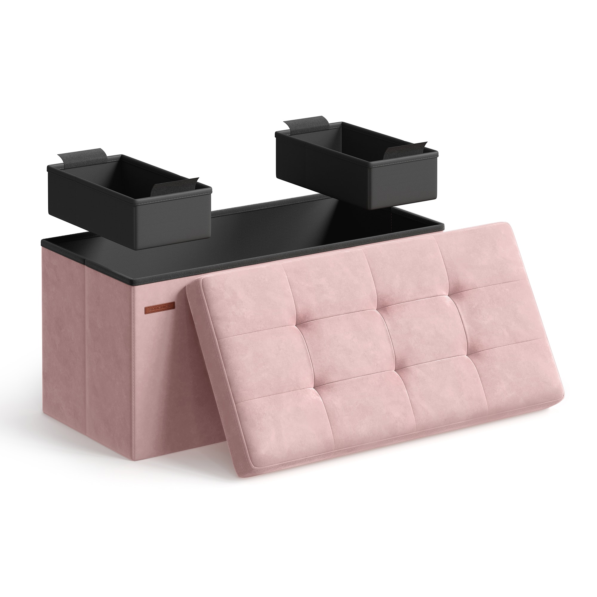 Songmics Home - Storage Ottoman Bench, Foldable Foot Rest,End of Bed Bench, Storage Chest, Load 300 kg - Jelly Pink