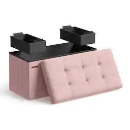Songmics Home - Storage Ottoman Bench, Foldable Foot Rest,End of Bed Bench, Storage Chest, Load 300 kg - Jelly Pink