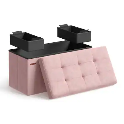 Front. Songmics Home - Storage Ottoman Bench, Foldable Foot Rest,End of Bed Bench, Storage Chest, Load 300 kg - Jelly Pink.