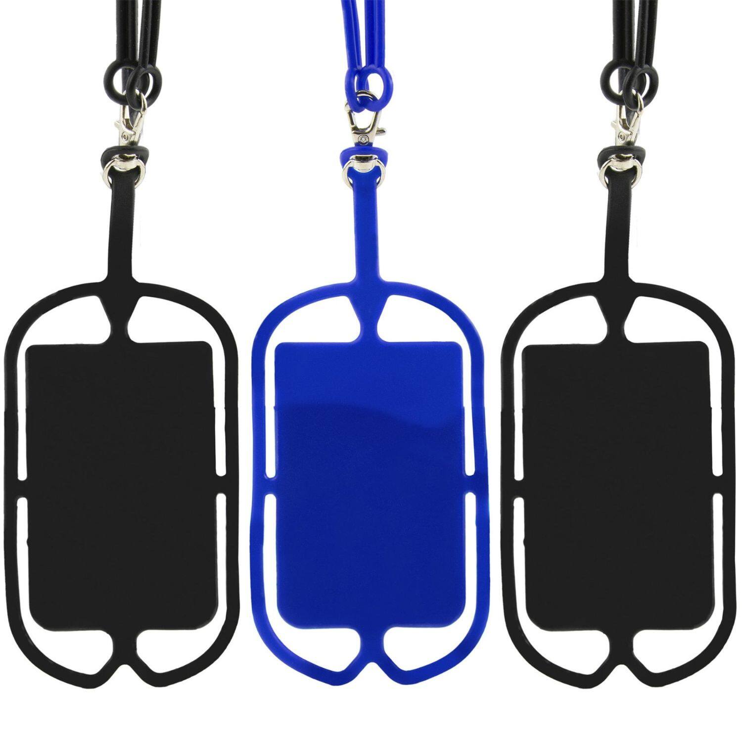 Back. Stock Preferred - Smartphone Silicone Holder with Lanyard - 2 Black, 1 Blue.