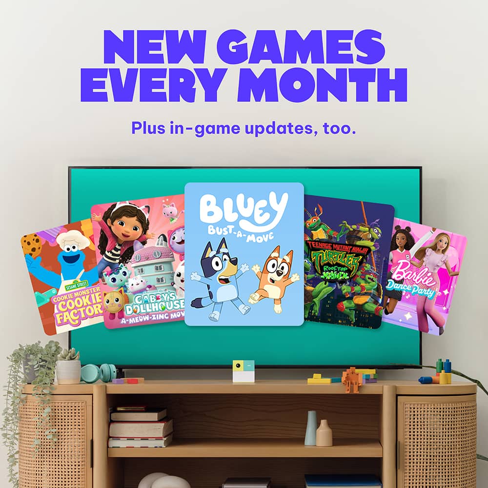 NEW GAMES EVERY MONTH
Plus in-game updates, too.
- Bluey: Bust-A-Move
- Cookie Monster: Cookie Factor
- Gaby's Dollhouse: A-Meow-Zing Move
- Teenage Mutant Ninja Turtles: Turtles Top the World
- Barbie: Dance Party