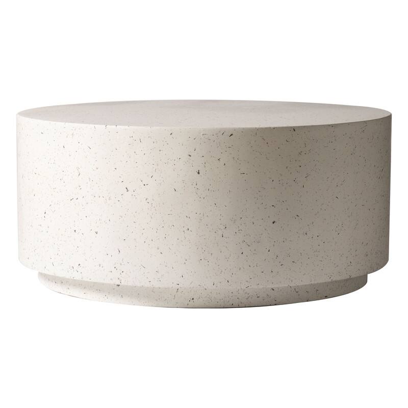 Alt View 4. LeisureMod - Terra Modern Round Fiberstone Coffee Side Table Accent Center Table for Indoor Outdoor - White.