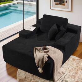 Ovios - 67'' Fluffy Chaise Lounge Chair, Upholstered Sofa Bed, Sleeper Couch for Living Room - Black(Corduroy)