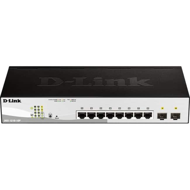 D-Link - DGS-1210-10MP Ethernet Switch - 8 Ports - Manageable - Gigabit Ethernet - 1000Base-T, 1000Base-X - 3 Layer - Unknown