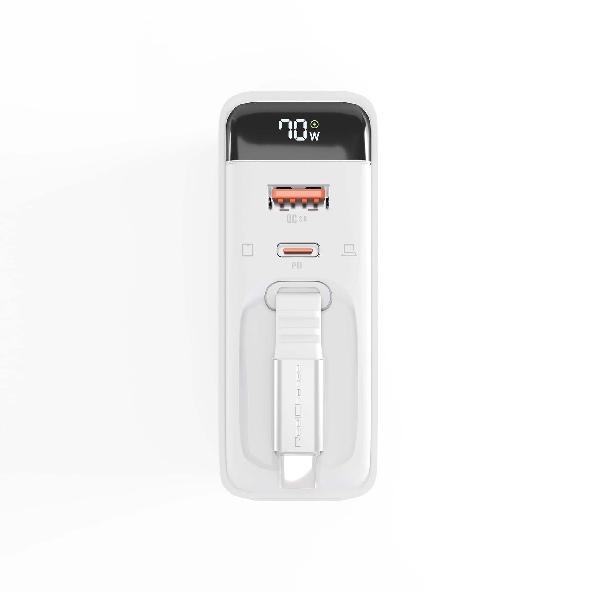ReelCharge - 70W Wall Charger with Retractable USB-C (White)