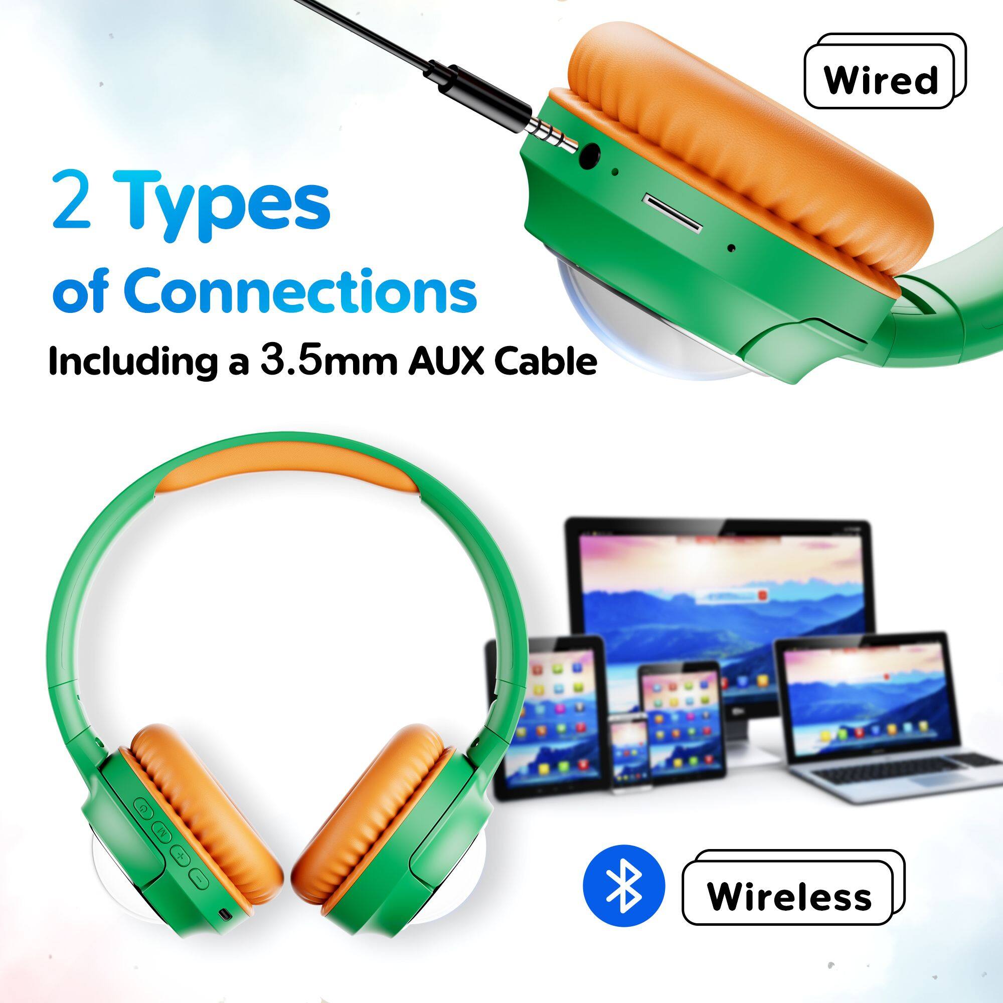 Wired 2 Types of Connections Including a 3.5mm AUX Cable + Wireless