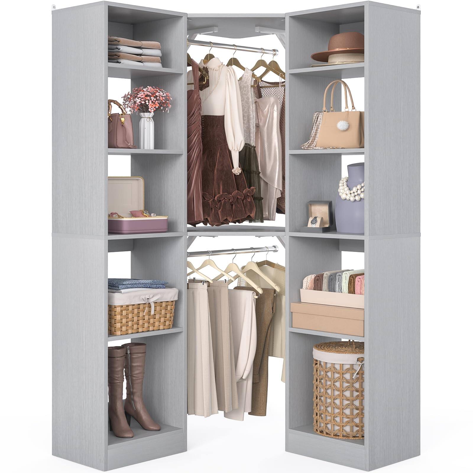 Alt View 2. Aheaplus - Corner Closet Organizer: 12-Shelf + 2 Rods, 39.2" Corner Fit, Space-Saving Design (80" H) - Gray.