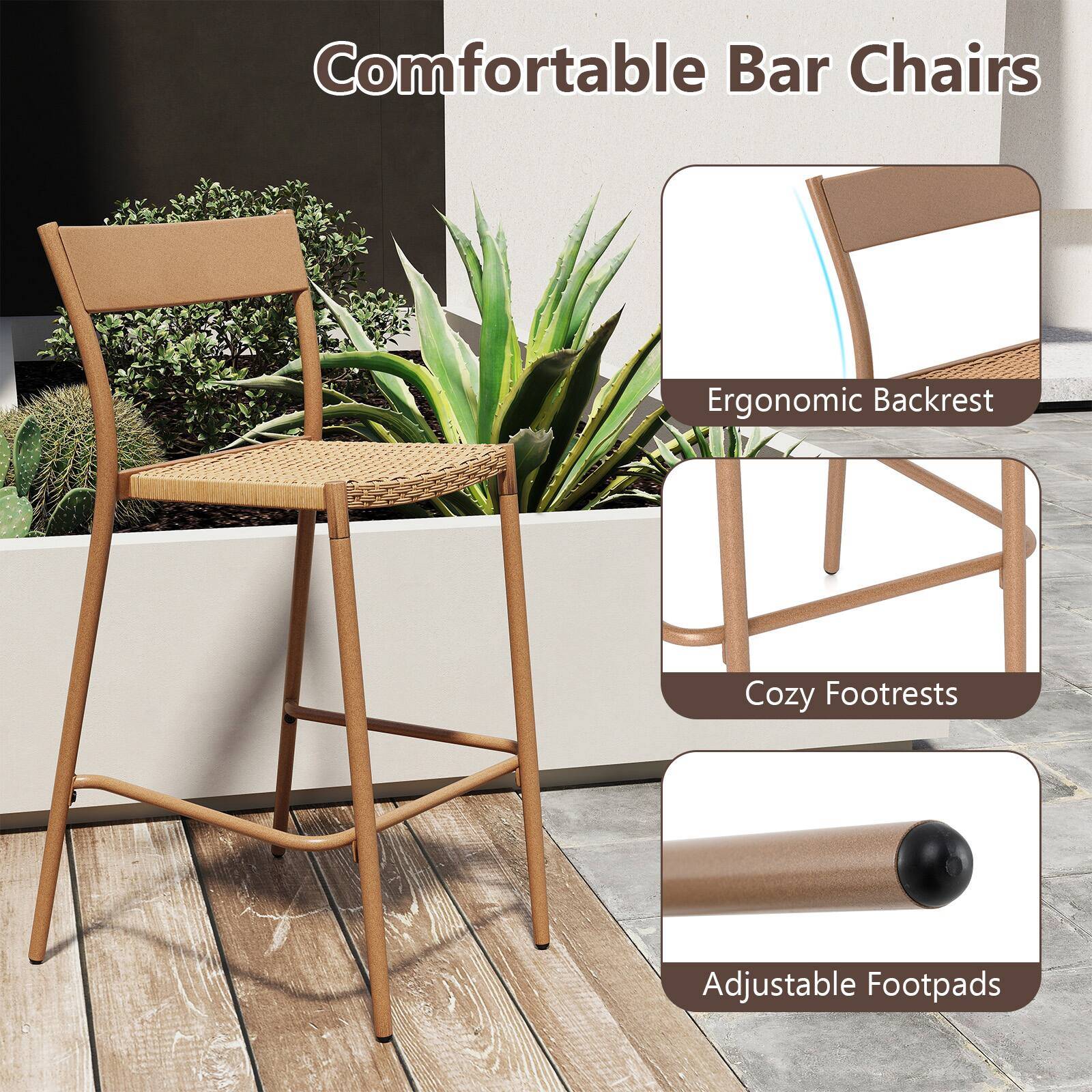 Comfortable Bar Chairs

- Ergonomic Backrest
- Cozy Footrests
- Adjustable Footpads