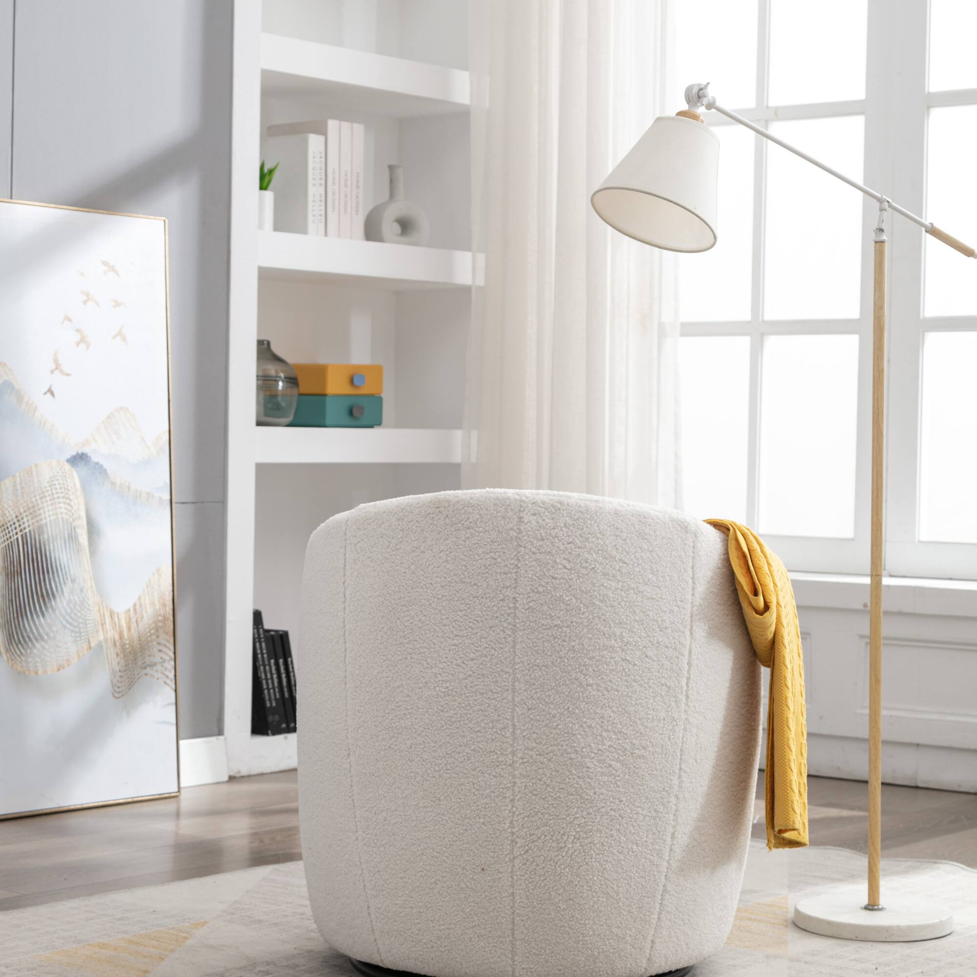 Alt View 5. GOODSILO - Plush Swivel Accent Armchair with Ergonomic Design and 360-Degree Rotation for Modern Interiors - Ivory.