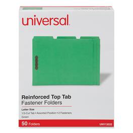 Universal - Deluxe Reinforced Top Tab Fastener Folders, 0.75" Expansion, 2 Fasteners, Letter Size, Green Exterior, 50/Box