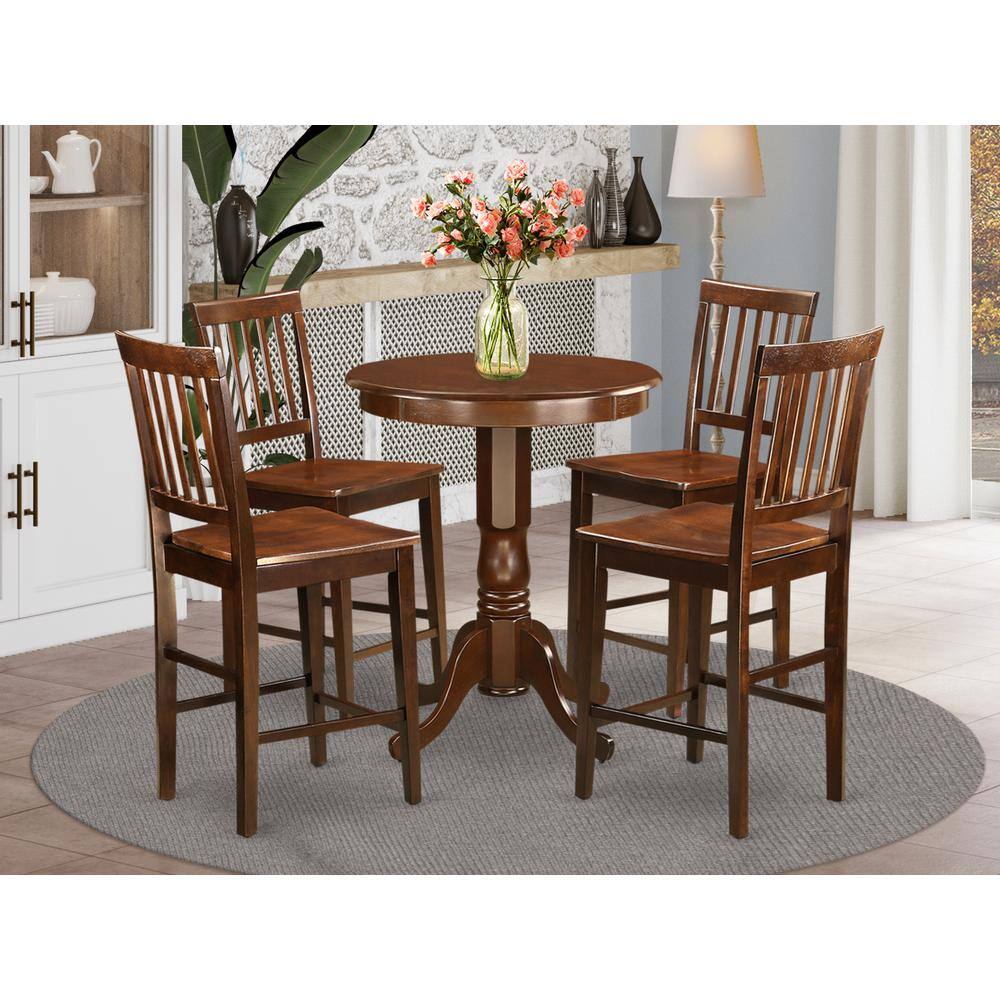 Back. East West Furniture - 5 Pc counter height pub set-pub Table and 4 Dining Chairs. - Mahogany.