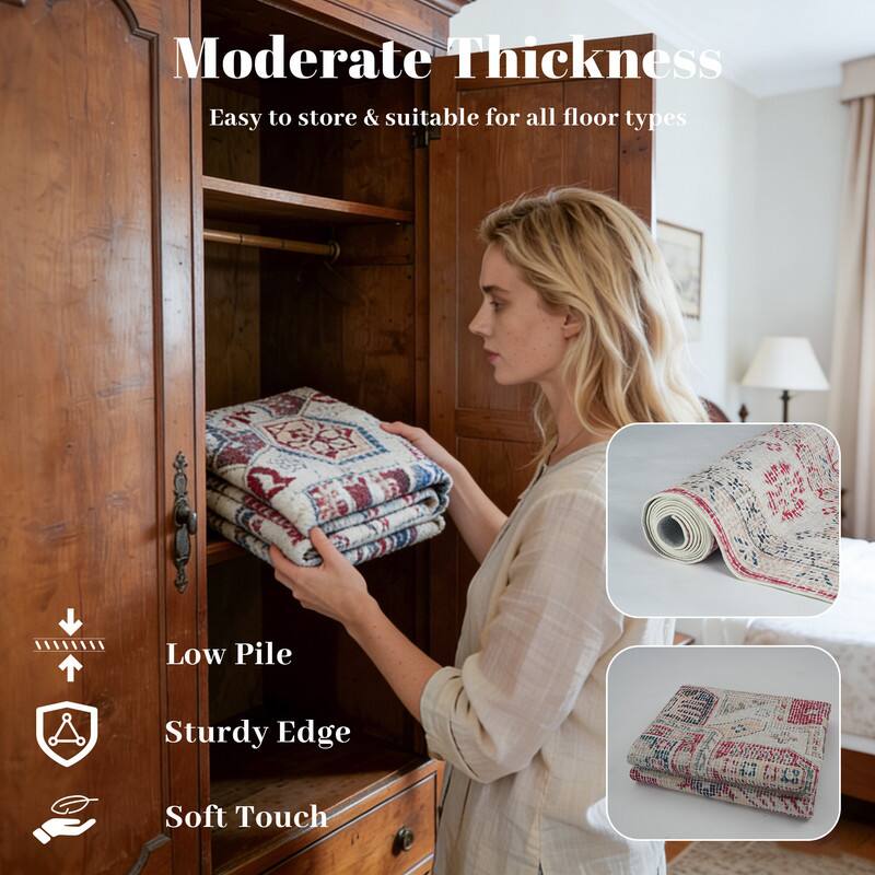 Moderate Thickness  
Easy to store & suitable for all floor types  

Low Pile  
Sturdy Edge  
Soft Touch