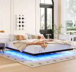 LUCKY ONE - Queen Size Floating Bed Frames with LED Lights - Black