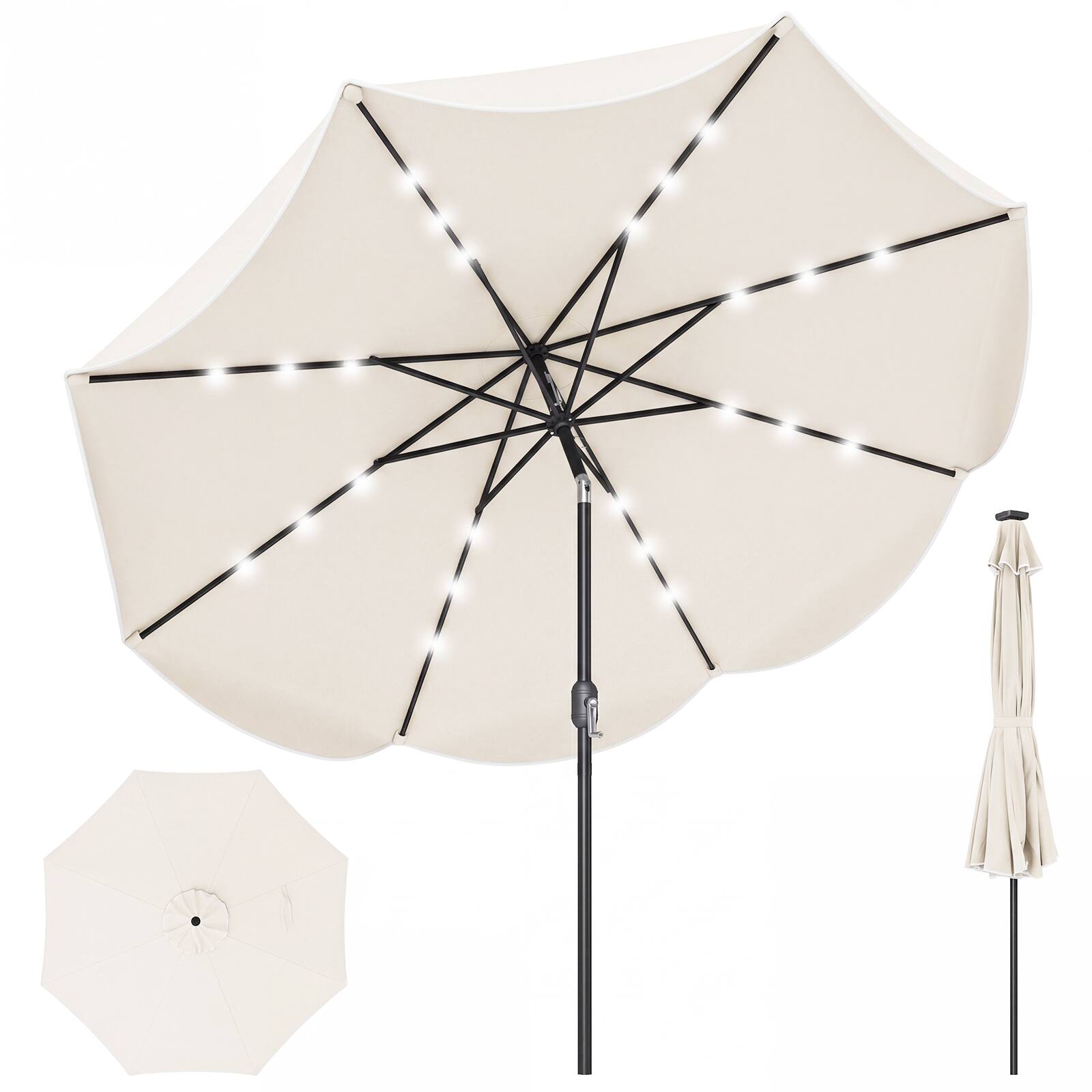 Gymax - 9 FT Scalloped Solar Patio Umbrella Market Table Umbrella w/ 24 LED Lights - Beige price history on PriceWatchPro